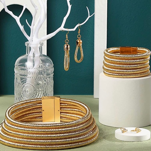 Boho Style Gold-Tone Necklace, Bracelet & Earrings Set - 4 Piece Set - Picture 9 of 14